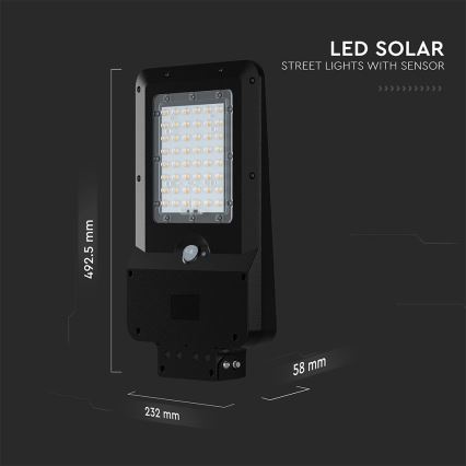 LED-Solar-Straßenleuchte mit Sensor, LED/20W/7,4V, IP65, 5400 mAh