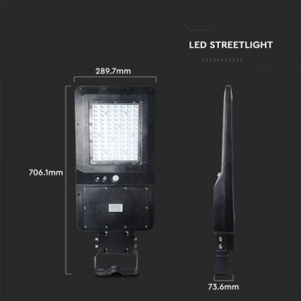 LED Solar-Straßenleuchte mit Sensor LED/40W/9,6V IP65 6000K 12000 mAh + Fernbedienung