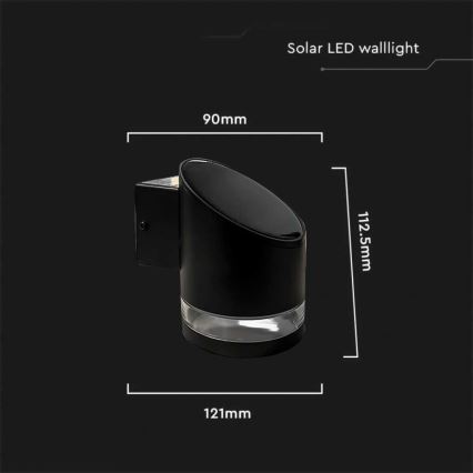 LED-Solar-Wandleuchte für den Außenbereich LED/1W/3,7V 3000K IP54 1200 mAh schwarz