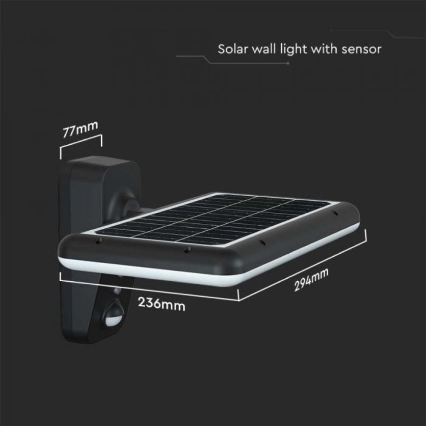 LED Solar-Wandleuchte mit Sensor LED/15W/3,2V 4000K/6000K IP65 6000 mAh Schwarz