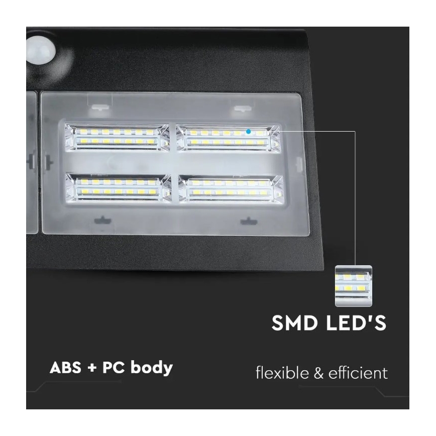 LED-Solar-Wandleuchte mit Sensor LED/7W/3,7V 4000K IP65 schwarz
