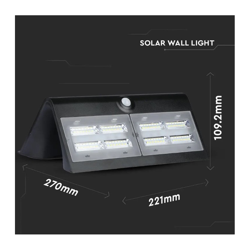 LED-Solar-Wandleuchte mit Sensor LED/7W/3,7V 4000K IP65 schwarz