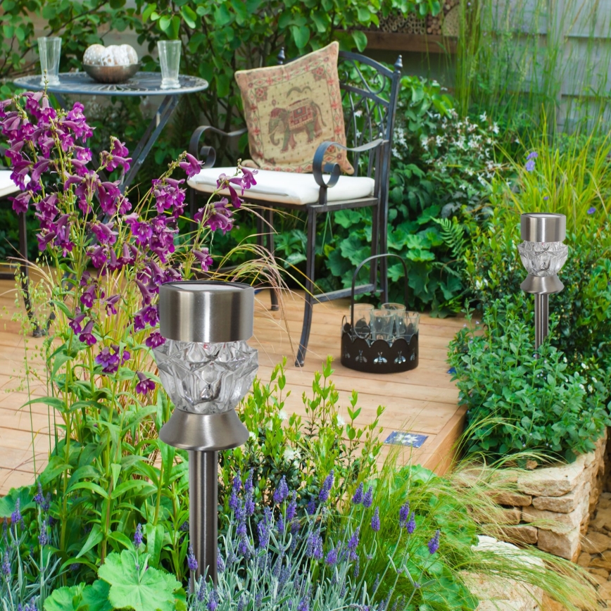 LED Solarlampe CRYSTAL 2xLED-RGB/0,02W/1xAAA matt chrom