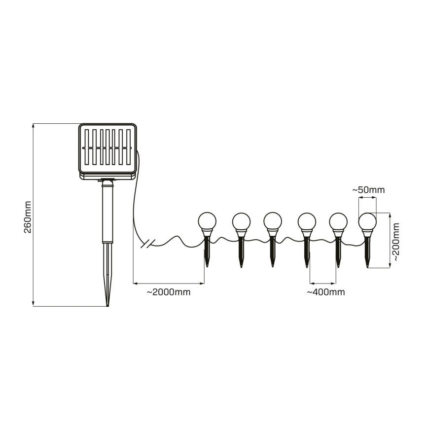 LED-Solarleuchte KULKI 6xLED/1,2V 600 mAh 4,3 m IP44 schwarz/weiß