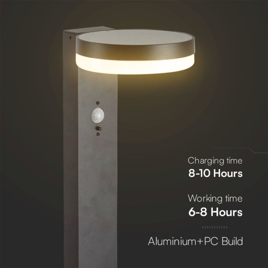 LED-Solarleuchte mit Sensor LED/2W/3,7V IP54 3000K 2200 mAh rund schwarz