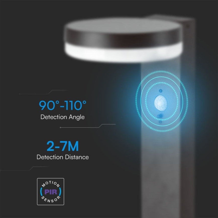 LED-Solarleuchte mit Sensor LED/2W/3,7V IP54 3000K 2200 mAh rund schwarz