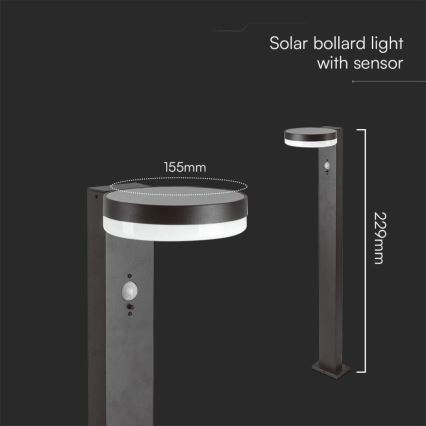 LED-Solarleuchte mit Sensor LED/2W/3,7V IP54 3000K 2200 mAh rund schwarz
