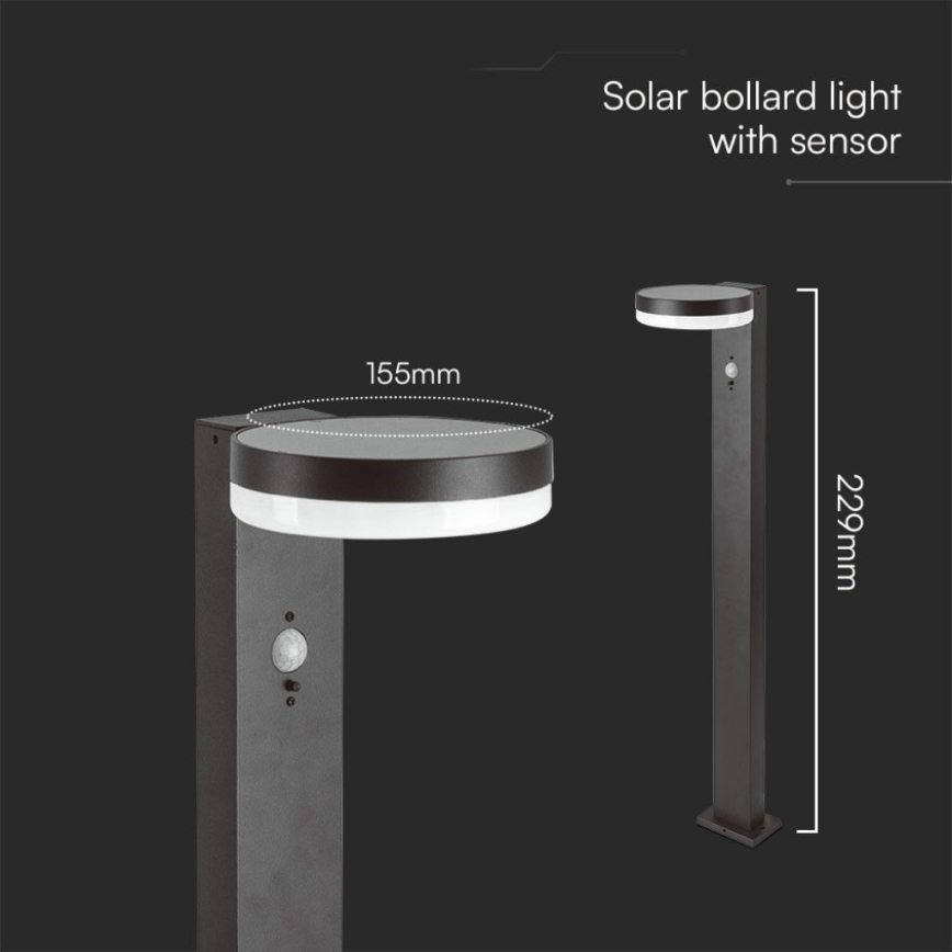LED-Solarleuchte mit Sensor LED/2W/3,7V IP54 3000K 2200 mAh rund schwarz
