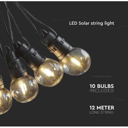 LED-Solarlichterkette 10xLED/0,5/4,5V 12 m 3000K IP44 1200 mAh + Fernbedienung
