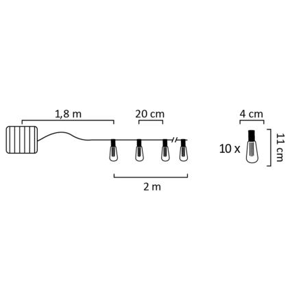 LED-Solarlichterkette EDISON 10xLED/1,2V 300 mAh 3,8 m IP44