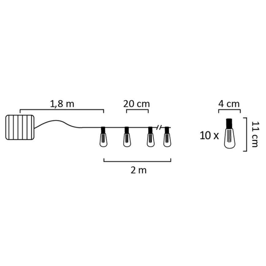 LED-Solarlichterkette EDISON 10xLED/1,2V 300 mAh 3,8 m IP44