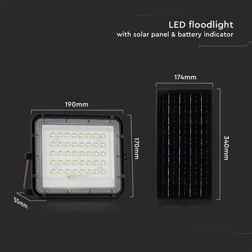 Dimmbarer LED-Outdoor-Solarstrahler LED/10W/3,2V IP65 4000K 6000 mAh schwarz + Fernbedienung