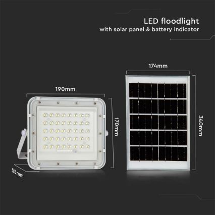 Dimmbarer LED-Outdoor-Solarstrahler LED/10W/3,2V IP65 4000K 6000 mAh weiß + Fernbedienung