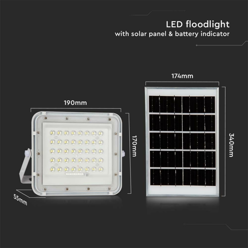 Dimmbarer LED-Outdoor-Solarstrahler LED/10W/3,2V IP65 4000K 6000 mAh weiß + Fernbedienung