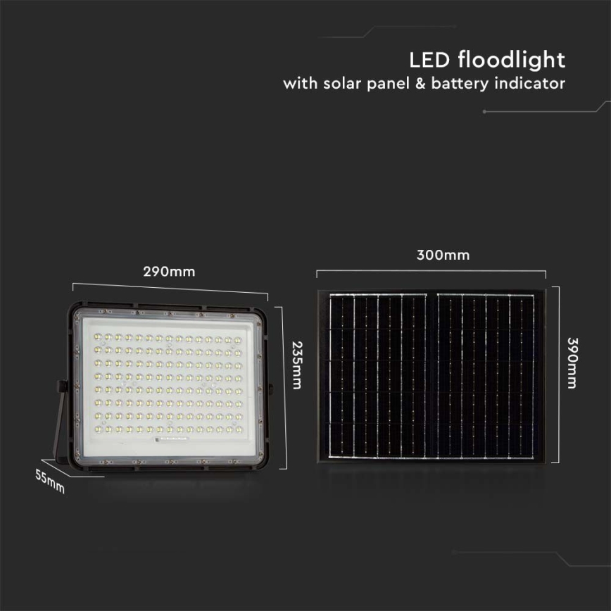 LED-Solarstrahler für den Außenbereich LED/200W/3,2V 4000K schwarz IP65 16000 mAh + Fernbedienung