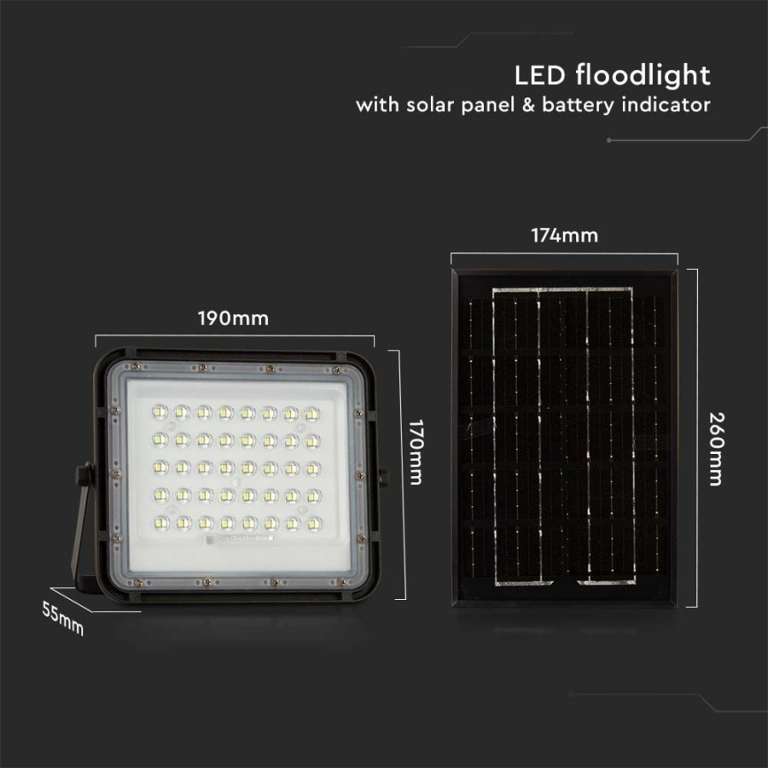 Dimmbarer LED-Outdoor-Solarstrahler LED/6W/3,2V IP65 6400K 5000 mAh schwarz + Fernbedienung
