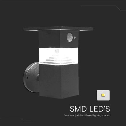 LED-Solarwandleuchte mit Sensor LED/2,5W/3,7V IP54 3000K 2200 mAh