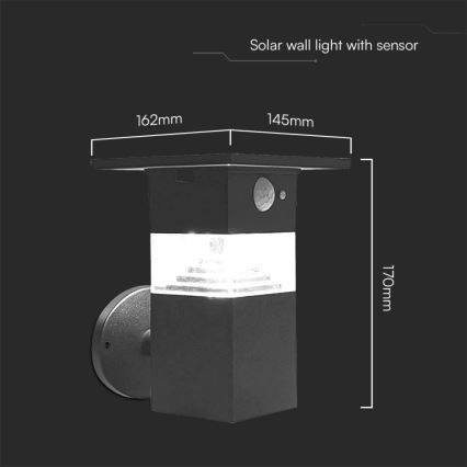 LED-Solarwandleuchte mit Sensor LED/2,5W/3,7V IP54 3000K 2200 mAh