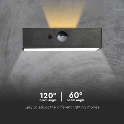 LED-Solarwandleuchte mit Sensor LED/3W/3,7V 3000K/4000K IP65 1200 mAh schwarz