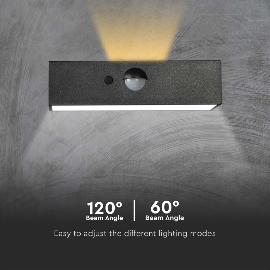 LED-Solarwandleuchte mit Sensor LED/3W/3,7V 3000K/4000K IP65 1200 mAh schwarz