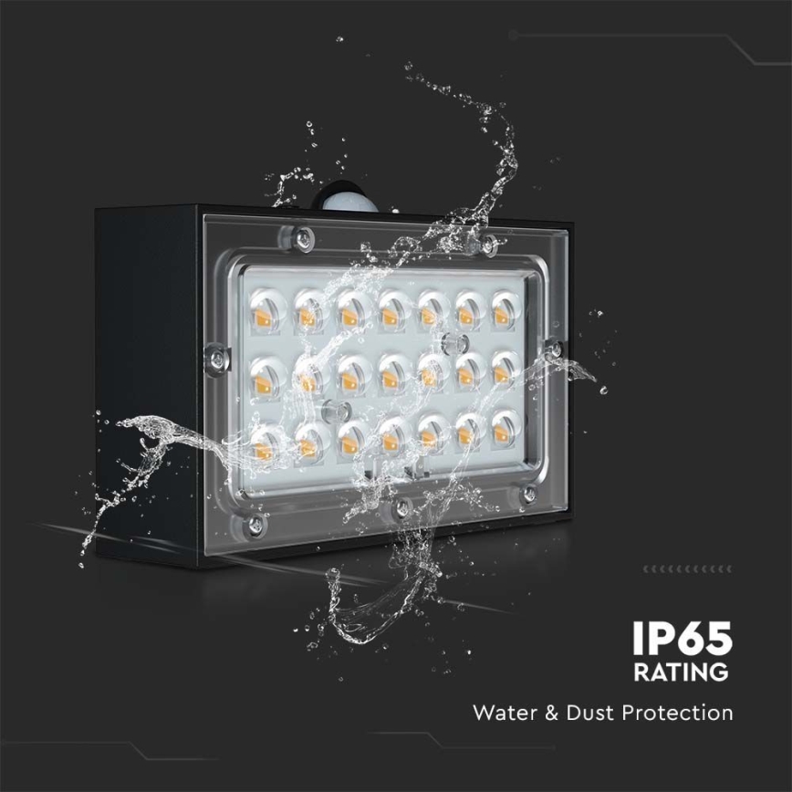 LED-Solarwandleuchte mit Sensor LED/3W/3,7V 3000K/4000K IP65 1200 mAh schwarz