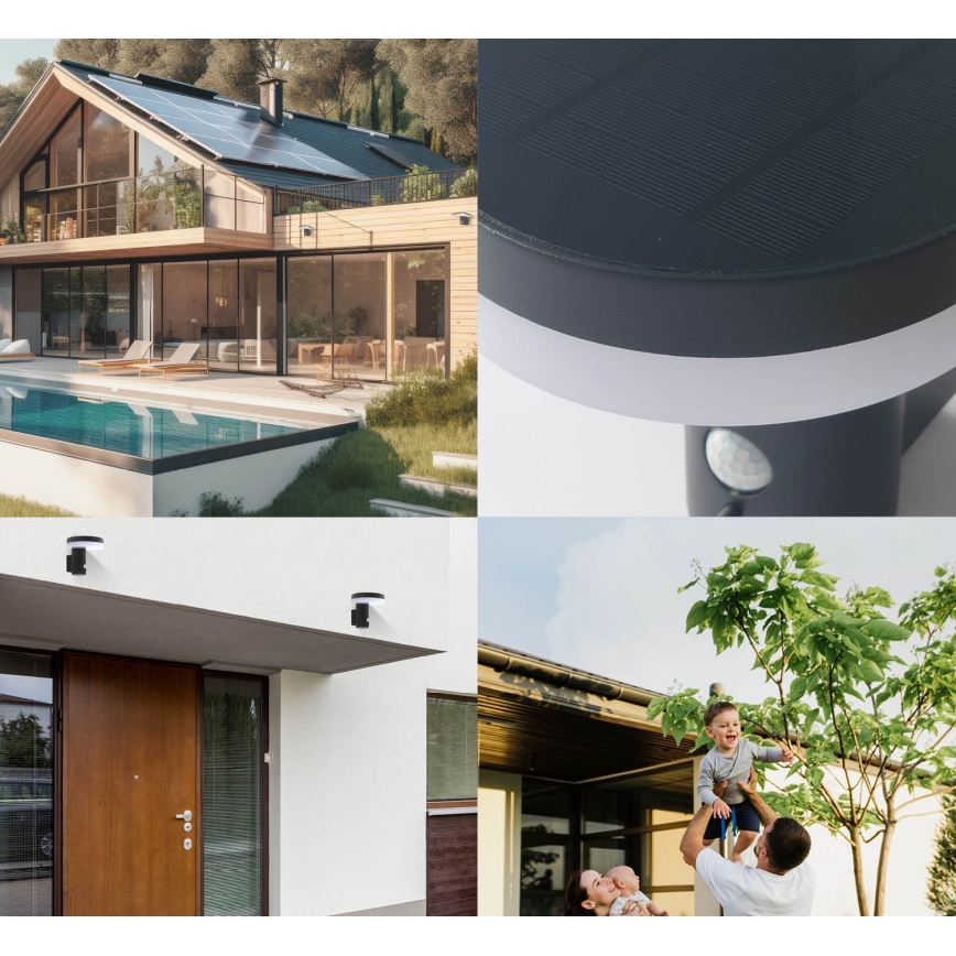 LED-Solarwandleuchte mit Sensor SOLARIS3 LED/5,5W/3,7V 4000K IP44 2600 mAh