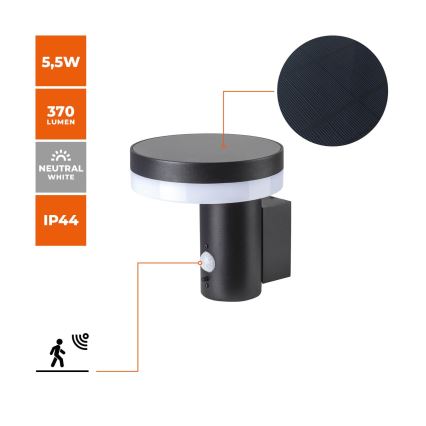 LED-Solarwandleuchte mit Sensor SOLARIS3 LED/5,5W/3,7V 4000K IP44 2600 mAh