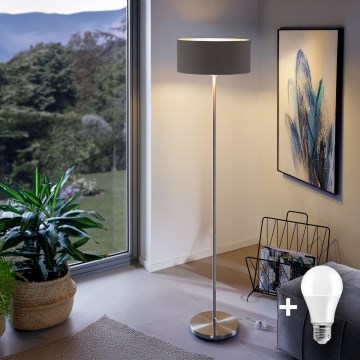 LED-Stehlampe TUNJA, 1x E27/20W/230V, Ø 38 cm, mattchrom/braun