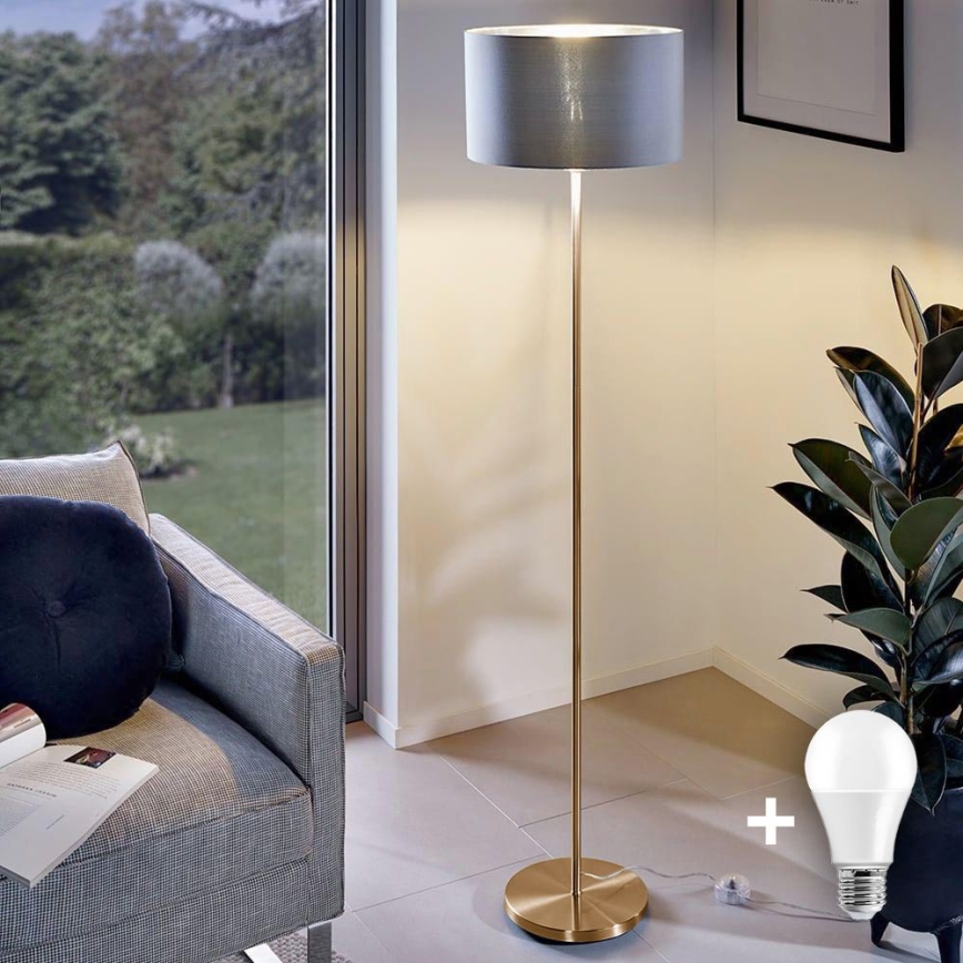 LED-Stehleuchte TUNJA 1xE27/20W/230V Ø 38 cm gold/grau