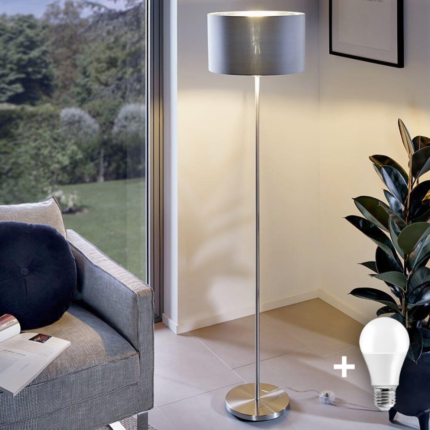 LED-Stehleuchte TUNJA 1xE27/20W/230V Ø 38 cm mattchrom/grau