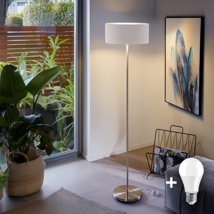 LED-Stehleuchte TUNJA 1xE27/20W/230V Ø 38 cm mattchrom/weiß