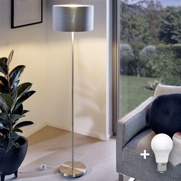 LED-Stehleuchte TUNJA 1×E27/20W/230V Ø 30 cm mattchrom/grau