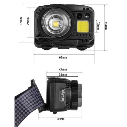 LED wiederaufladbare Stirnlampe mit Dimmfunktion, Sensor und rotem Licht LED/6W/5V/3xAAA IP44 500 lm 1200 mAh