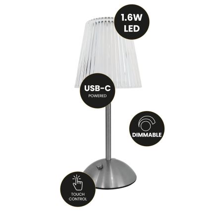 LED dimmbare Touch-Ladetischlampe ELBA LED/1,6W/800 mAh mattchrom/klar