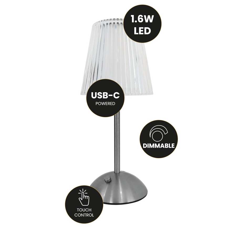 LED dimmbare Touch-Ladetischlampe ELBA LED/1,6W/800 mAh mattchrom/klar