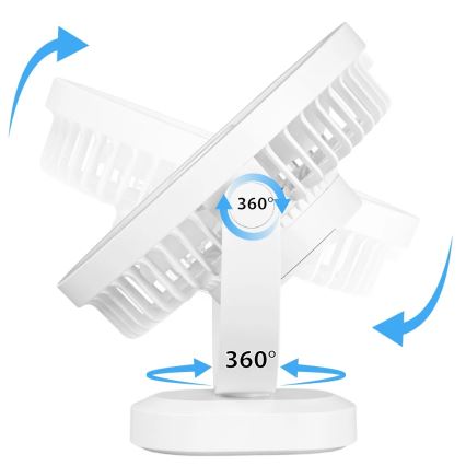 LED Aufladbarer Tischventilator mit LED-Beleuchtung LED/3W/5V USB 2400 mAh Weiß