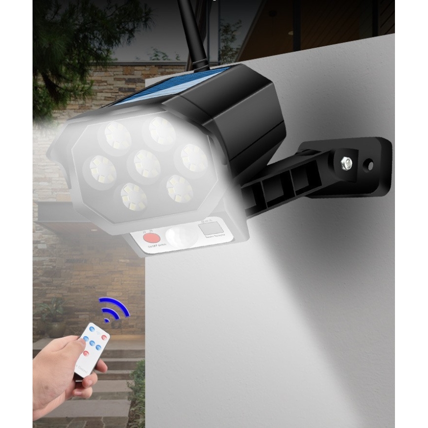 LED-Überwachungskamera-Attrappe mit Sensor und mit Solarpanel LED/5W/5,5V 800 mAh IP65 + Fernbedienung