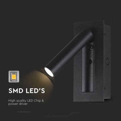 LED-Wand-Spot LED/2W/230V 3000K schwarz