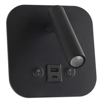 LED-Wand-Spot mit USB-Anschluss LED/8W/230V 3000K schwarz