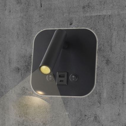 LED-Wand-Spot mit USB-Anschluss LED/8W/230V 3000K schwarz