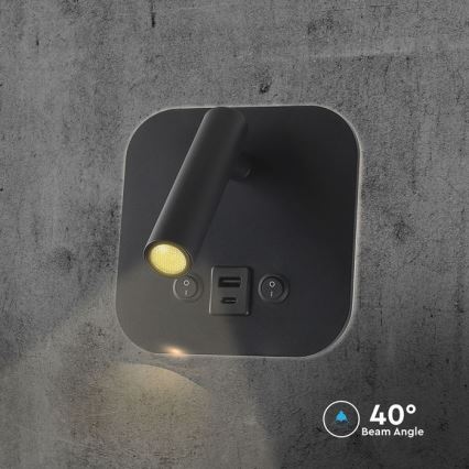 LED-Wand-Spot mit USB-Anschluss LED/8W/230V 3000K schwarz