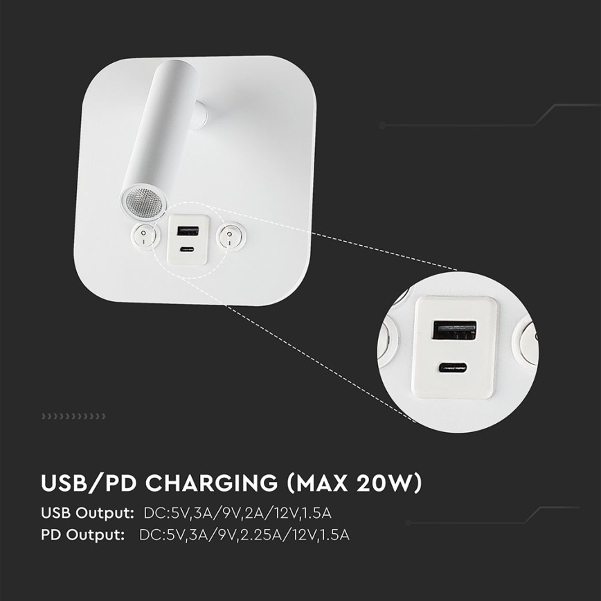 LED-Wandspot mit USB-Anschluss LED/8W/230V 3000K weiß