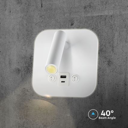 LED-Wandspot mit USB-Anschluss LED/8W/230V 3000K weiß