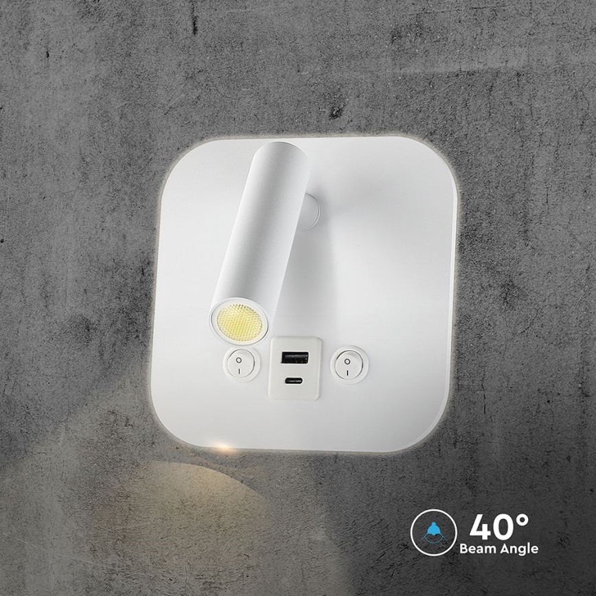 LED-Wandspot mit USB-Anschluss LED/8W/230V 3000K weiß