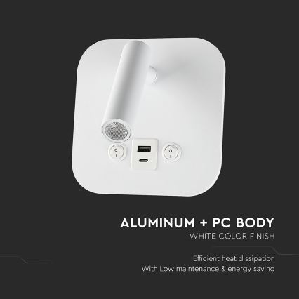 LED-Wandspot mit USB-Anschluss LED/8W/230V 3000K weiß