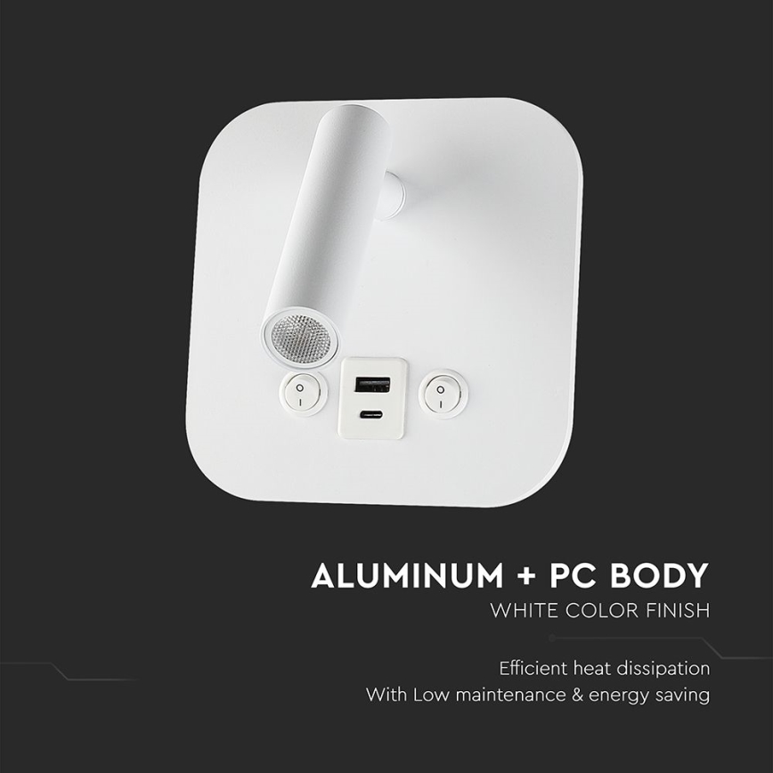 LED-Wandspot mit USB-Anschluss LED/8W/230V 3000K weiß