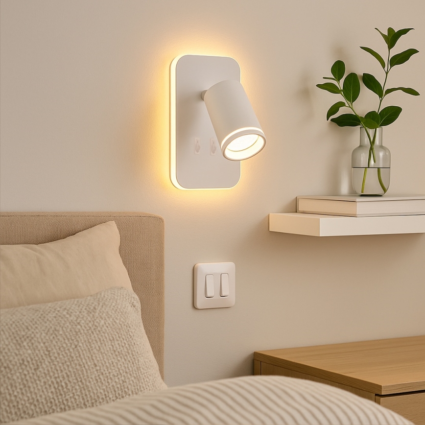 LED-Wandstrahler PIPE 1x GU10/10W/230V + LED/6W, weiß