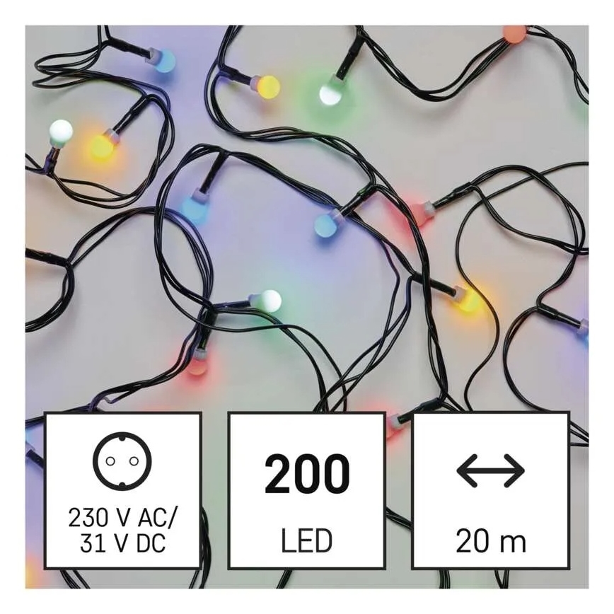 LED-Weihnachts-Lichterkette 200 LEDs / 8 Funktionen, 25 m, IP44, Mehrfarbig