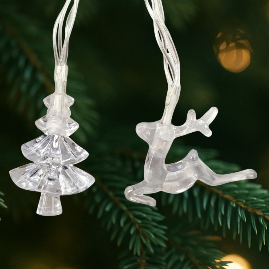 LED-Weihnachts-Lichterkette für den Außenbereich 20xLED/2xAA 2,2 m IP44 mehrfarbig Tannenbäume und Rentiere