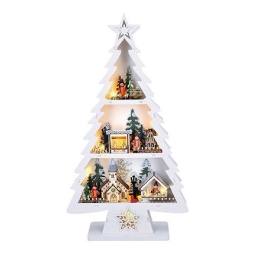 LED-Weihnachtsdekoration, 13 LEDs, 2×AA, Holz-Tannenbaum